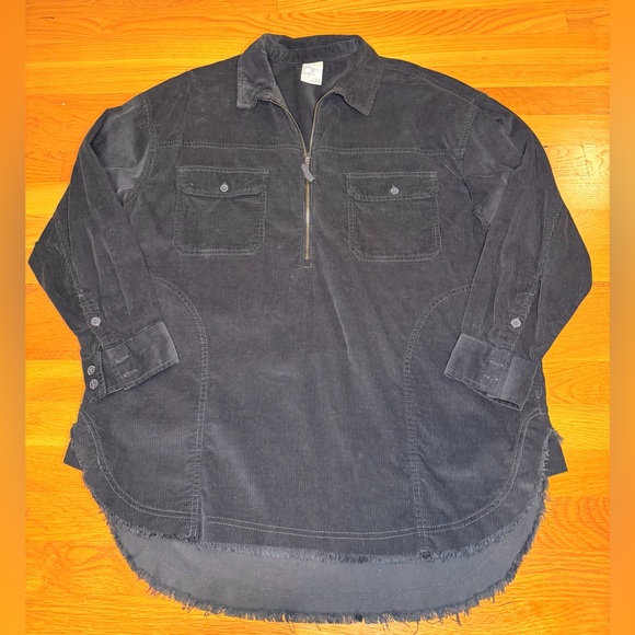 aerie Tops - OFFLINE by Aerie Black Corduroy Half Zip Pullover Jacket Raw Hem Oversized | M